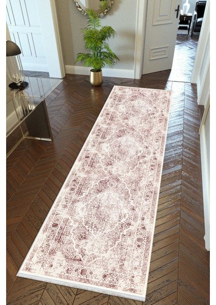 yolluk Koridor Ekru Dijital Baskı Kaymaz Yuvarlak Oval Kesme Ince Yıkanabilir Halı