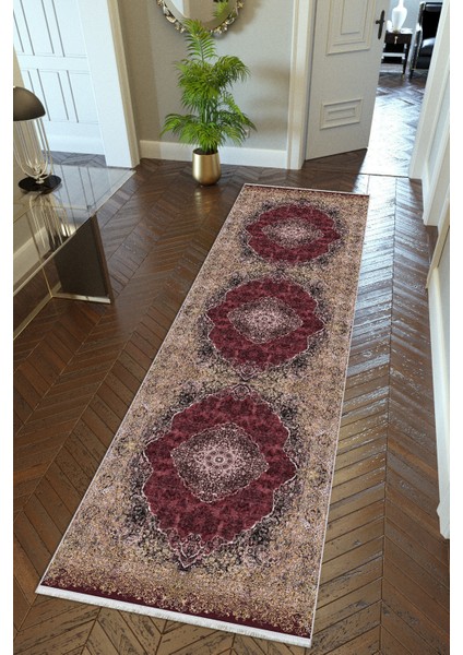 yolluk Koridor Bordo Dijital Baskı Kaymaz Yuvarlak Oval Kesme Ince Yıkanabilir Halı