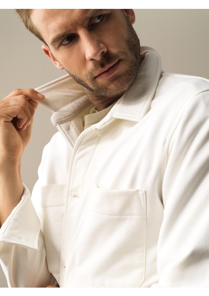 Erkek Beyaz Regular Fit Gömlek Ceket modelleri