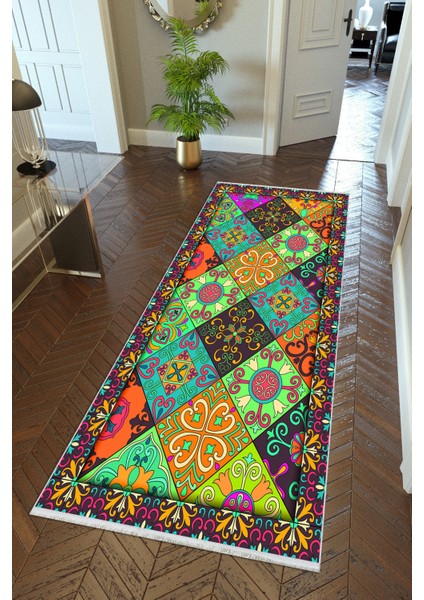 yolluk Koridor Çok Renkli Patchwork Kaymaz Yuvarlak Oval Kesme Ince Yıkanabilir Halı