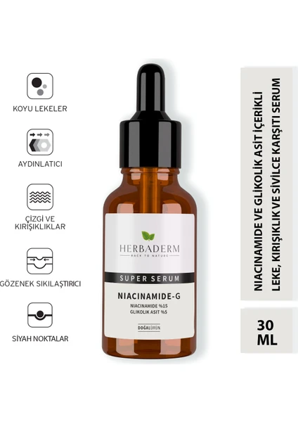 Süper Serum (Niacinamide %15 + Glikolik Asit %5) Leke, ve 30 Ml