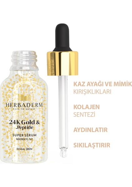 Süper Serum (24K Gold&Peptide Matrixyl %2) Mimik ve Kaz Ayağı Karşıtı 30 Ml