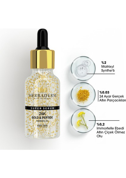 Süper Serum (24K Gold&Peptide Matrixyl %2) Mimik ve Kaz Ayağı Karşıtı 30 Ml