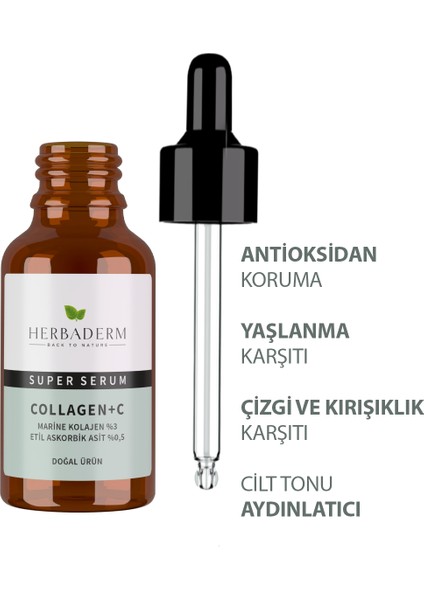 Süper Serum (Collagen+ C Marine Kolajen %3+ 3-O-Etil Askorbik Asit % 0,5) Sıkılaştırıcı ve Aydınlatıcı 30 Ml