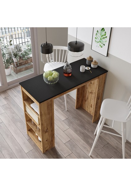 Lowa 120 cm Raflı Bar Masası Mutfak Yemek Masası Siyah-Atlantik Çam Lw1-La fiyatları
