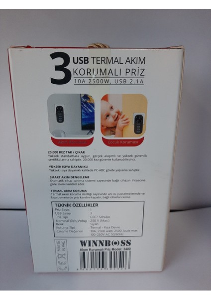 Wınnboss 3x USB Li Termal Akım Korumalı Priz