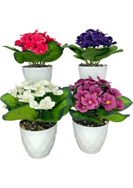 Yapay Çiçek Kadife Menekşe 4 Adet Gerçekçi Doku Karışık Renkli