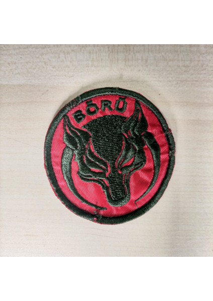 Börü Bayrak Kırmızı Nakış Işleme Arma Patch Peç Kumaş
