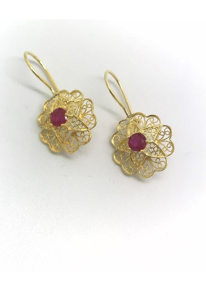 Gümüş Telkari Model Pembe Taşlı Anne Küpesi fiyatları
