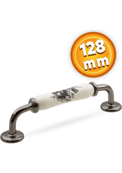 Lüks Porselen Mobilya Çekmece Dolap Kapak Kulpu Kulbu 128 mm Beyaz Füme
