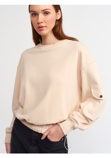 40114 Cep Detaylı Sweatshirt-Bej