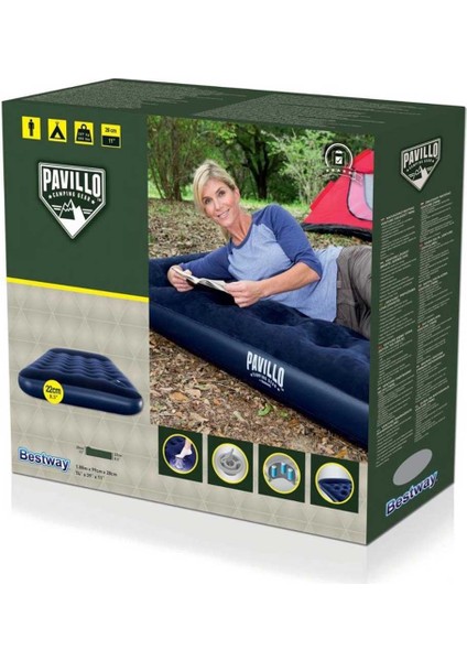Pavillo Twin Flocked Air Bed Tek Kişilik Şişme Kamp Yatak Lacivert