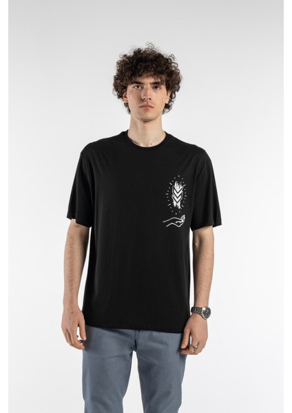 Erkek Hand Baskılı Oversize Kısa Kollu Bisiklet Yaka T-Shirt fırsatları