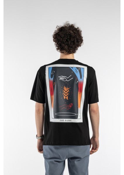 Erkek Hand Baskılı Oversize Kısa Kollu Bisiklet Yaka T-Shirt indirimleri