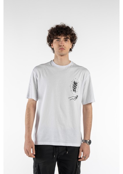 Erkek Hand Baskılı Oversize Kısa Kollu Bisiklet Yaka T-Shirt fiyatları