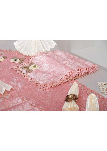 Afife Kadife Pudra Krem Sofra Takımı 8 Kişilik 160X230 cm 34 Parça -1428 fırsatları