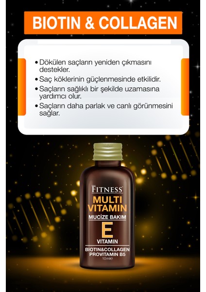 Acil Onarıcı Mucize Bakım E Vitamini Biotin Collagen Provitamin B5 Multivitamin Saç Bakım Kürü 10 ml