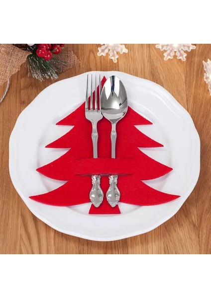 Yılbaşı Çam Ağacı Şeklinde Dekoratif Kaşıklık Sofra Aksesuarı Kırmızı 6 Adet Yılbaşı Gecesi Sofra Dekoru fiyatları