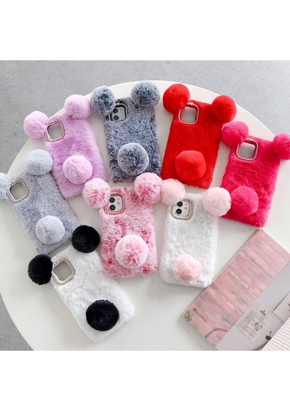 Apple iPhone 12 Pro Kılıf Miki Kulaklı Peluş Tüylü Swarovski Taşlı Silikon Kapak modelleri