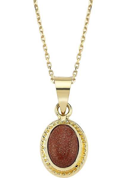 Altın Bordo Nostaljik Taşlı Kolye