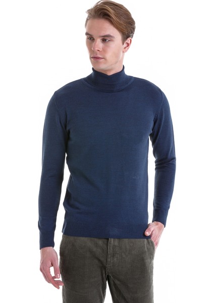 Indigo Regular Fit Düz Balıkçı Yaka Yün Triko Kazak fiyatları