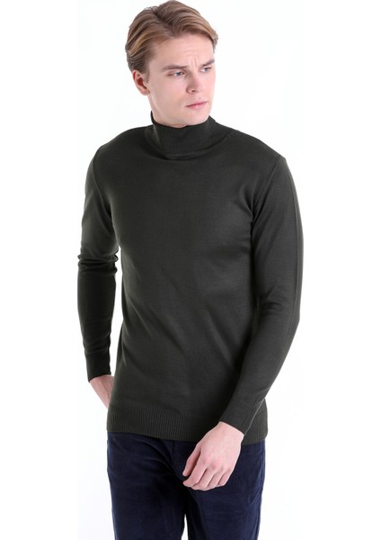 Haki Regular Fit Düz Balıkçı Yaka Yün Triko Kazak fiyatları