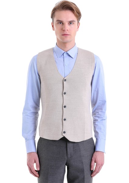 Bej Regular Fit Düz Yün Triko Yelek fiyatları