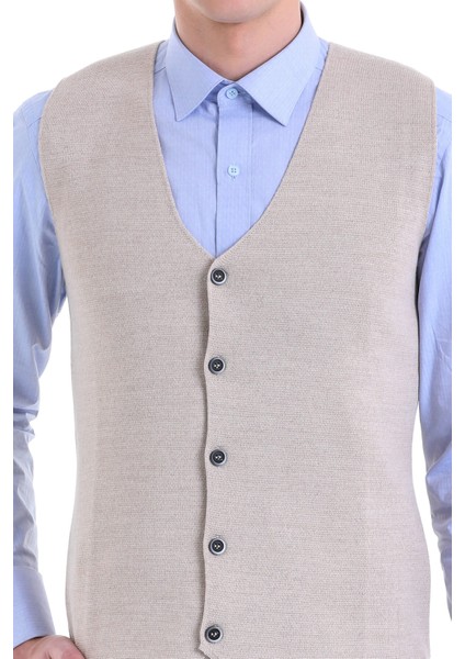 Bej Regular Fit Düz Yün Triko Yelek fırsatları