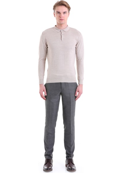 Bej Regular Fit Düz Polo Yaka Yün Triko Kazak modelleri