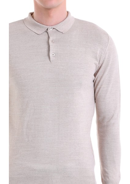 Bej Regular Fit Düz Polo Yaka Yün Triko Kazak fırsatları