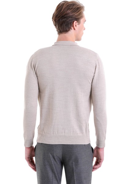 Bej Regular Fit Düz Polo Yaka Yün Triko Kazak indirimleri