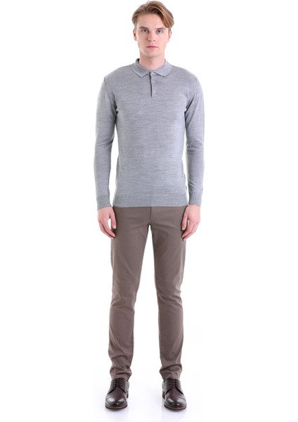 Gri Regular Fit Düz Polo Yaka Yün Triko Kazak fırsatları