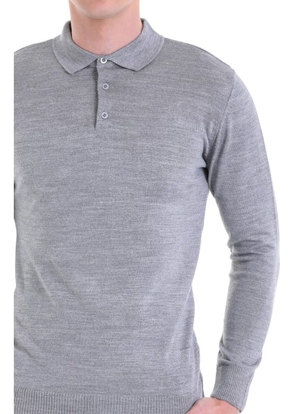 Gri Regular Fit Düz Polo Yaka Yün Triko Kazak indirimleri