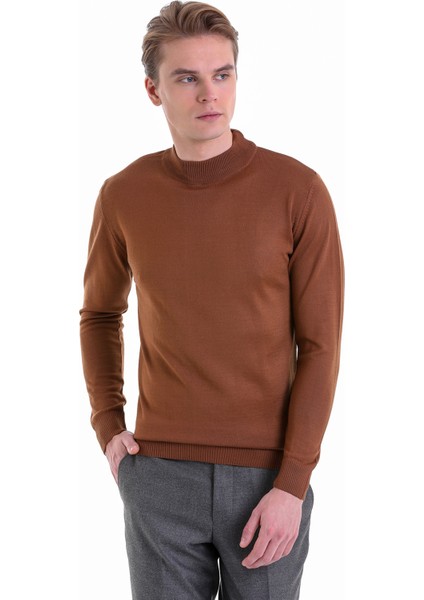 Kahverengi Regular Fit Düz Yarım Balıkçı Yaka Yün Triko Kazak fiyatları