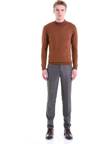 Kahverengi Regular Fit Düz Yarım Balıkçı Yaka Yün Triko Kazak fırsatları