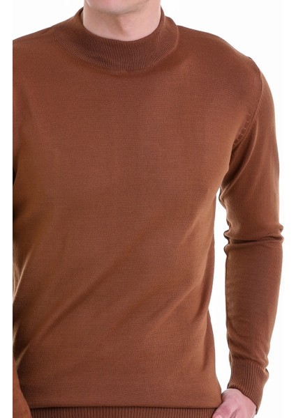 Kahverengi Regular Fit Düz Yarım Balıkçı Yaka Yün Triko Kazak indirimleri