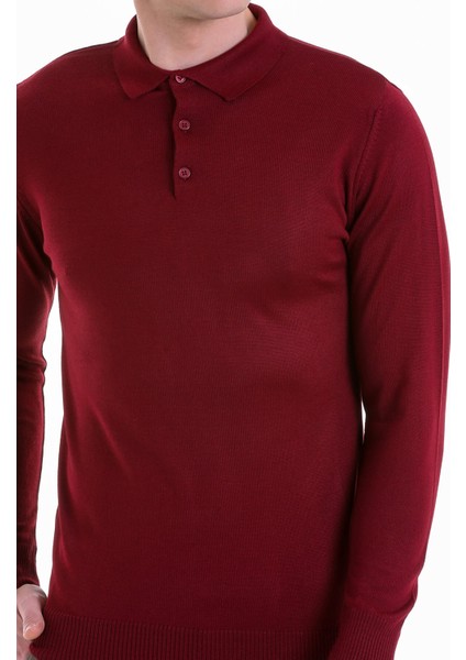 Bordo Regular Fit Düz Polo Yaka Yün Triko Kazak indirimleri