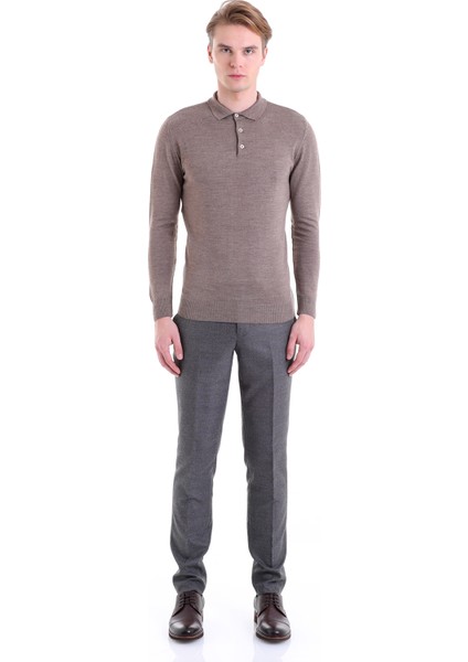 Vizon Regular Fit Düz Polo Yaka Yün Triko Kazak fırsatları