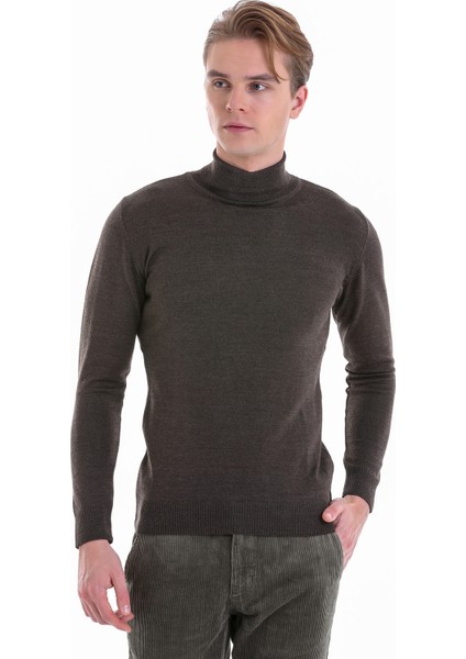 Kahverengi Regular Fit Düz Balıkçı Yaka Yün Triko Kazak fiyatları