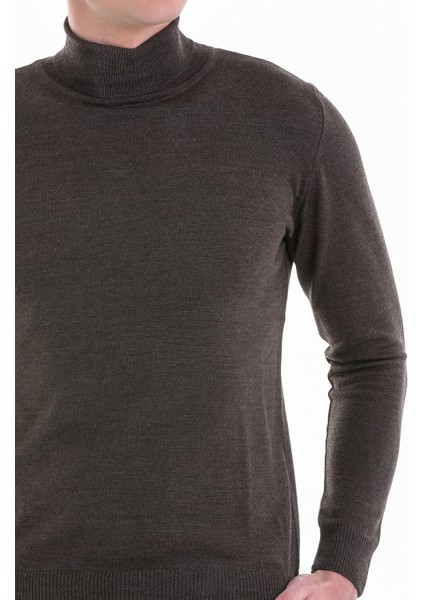 Kahverengi Regular Fit Düz Balıkçı Yaka Yün Triko Kazak indirimleri