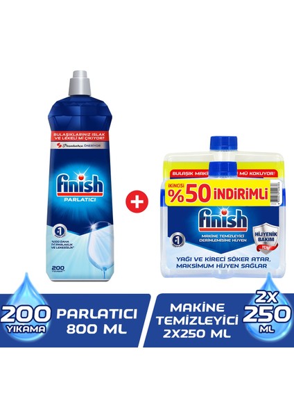 Bulaşık Makinesi Parlatıcı 800  ml+ Bulaşık Makinesi Deterjanı Makine Temizleyici 2X250