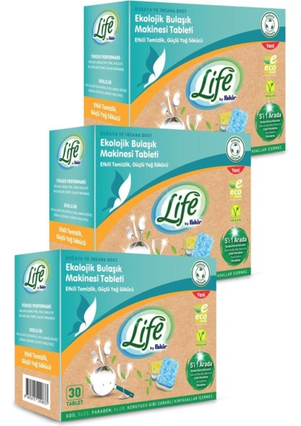 'life By Fakir Ekolojik Vegan Bulaşık Makinesi Tablet Deterjanı(30'lu) 3 Adet