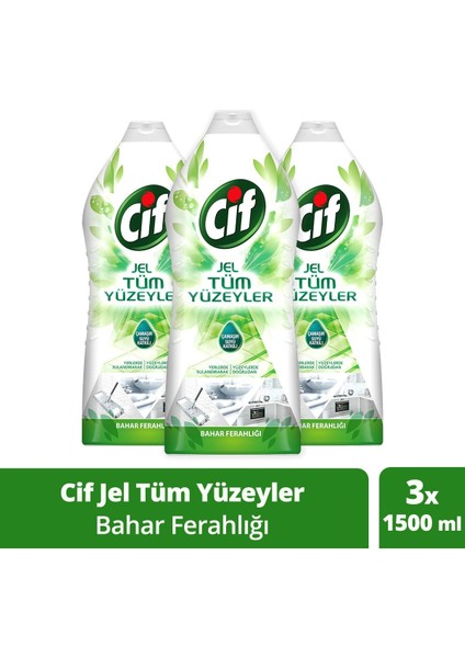 Jel Yüzey Temizleyici Tüm Yüzeyler Bahar Ferahlığı Çamaşır Suyu Katkılı 1500 ml 3 Adet