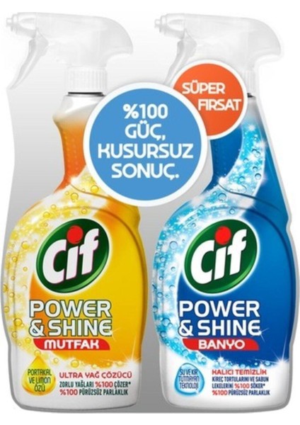Power & Shine Mutfak Sprey Temizleyici 750 ml + Cif Power & Shine Banyo Sprey Temizleyici 750 M