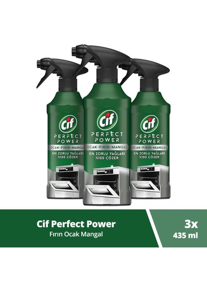 Perfect Power Fırın Ocak Mangal Için Sprey Temizleyici En Zor Yağları Çözer 435 ml 3 Adet