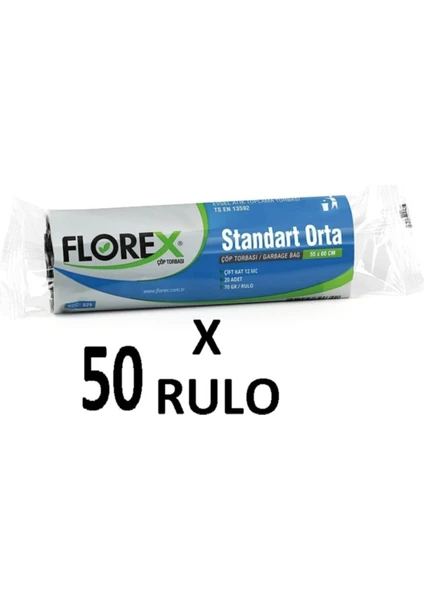 Florex Standart Orta Boy ( 55X60 cm ) Mavi Çöp Poşeti 50 Rulo 20*50=1000 Adet