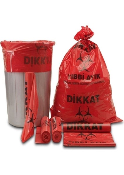 575 gram Tıbbi Atık Baskılı Orta Boy ( 55X60 cm ) Çöp Poşeti 5 Rulo 25*5=125 Adet