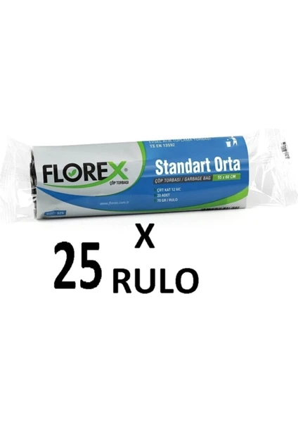 Florex Standart Orta Boy ( 55X60 cm ) Mavi Çöp Poşeti 25 Rulo 20*25=500 Adet