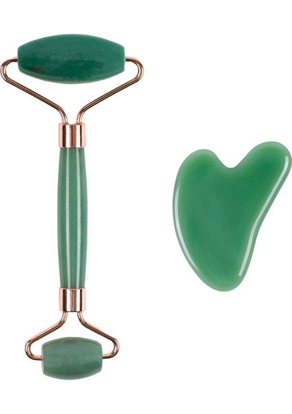 Doğaltaş Aventurin Face Roller ve Aventurin Kalp Gua Sha Set