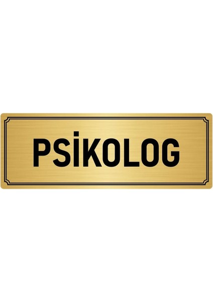 Metal Yönlendirme Levhası, Departman Kapı İsimliği Psikolog 7X20 cm Altın Renk
